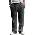 Men's loose striped high waist straight trousers in army green with micro elasticity for casual wear