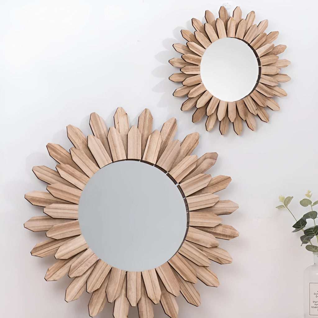 European-style solid wood hanging mirror with baked colour finish in three diameter options