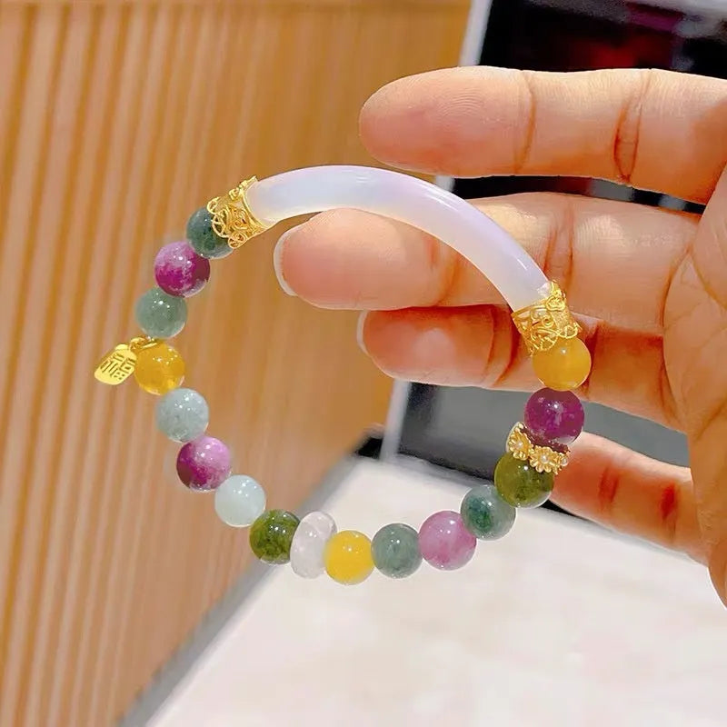 Natural rainbow colour tourmaline half bracelet for women with electroplated finish