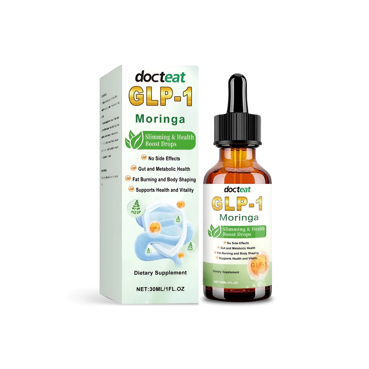 30ml bottle of slimming and health boost dietary supplement drops.
