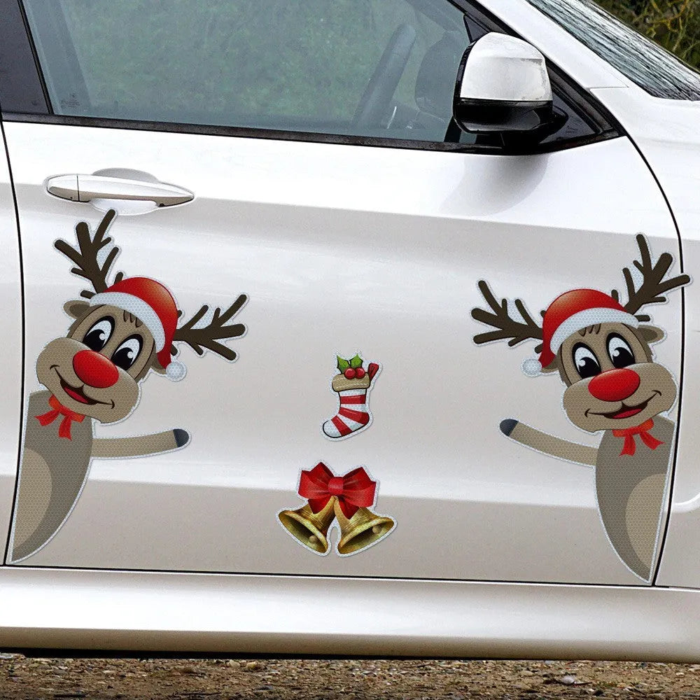 Christmas elk bell magnetic luminous reflective bumper stickers with cartoon design