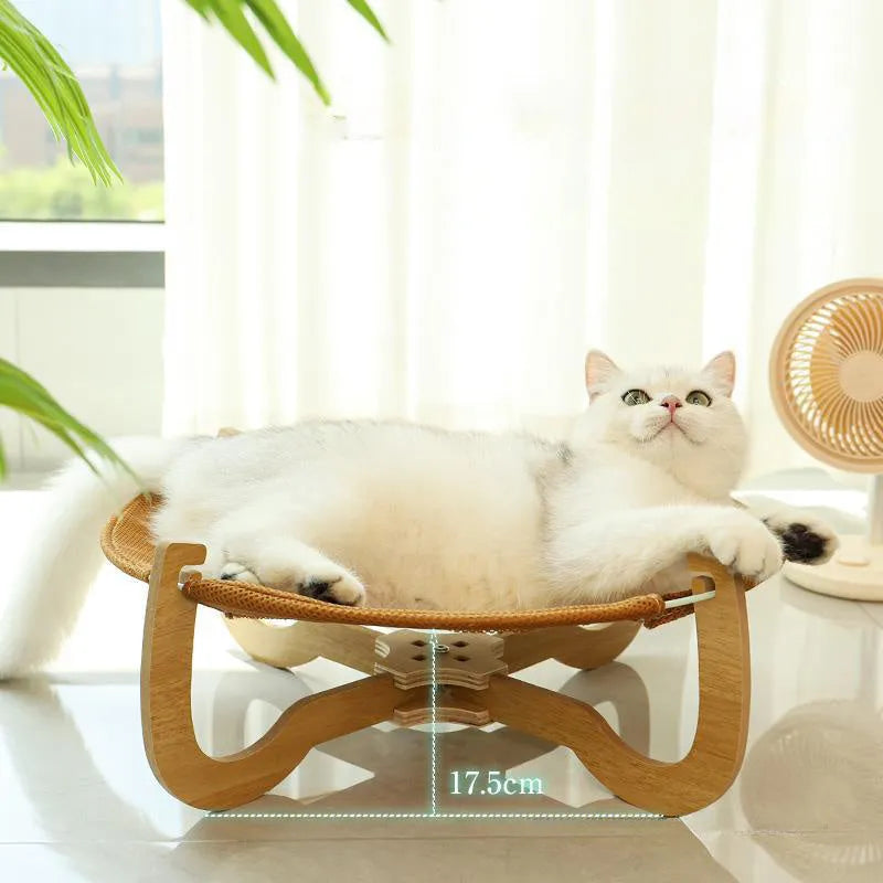 Brown woven rattan pet hammock measuring 46x46cm with 17.5cm elevation off ground