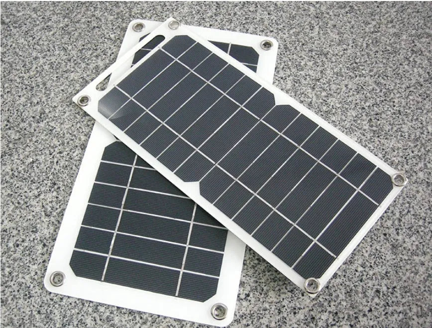 Semi-flexible 5V 6W single crystal solar panel with PET packaging and integrated voltage regulator, 128g