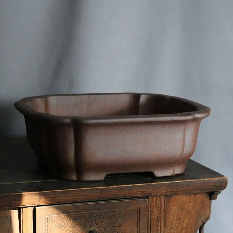 Purple sand rectangular bonsai flower pot measuring 30cm long with modern simplicity design and natural clay finish