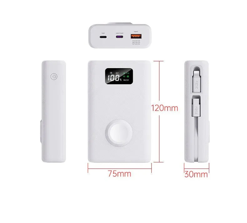 White and black wireless charging power bank with 20000mAh capacity and seven charging ports