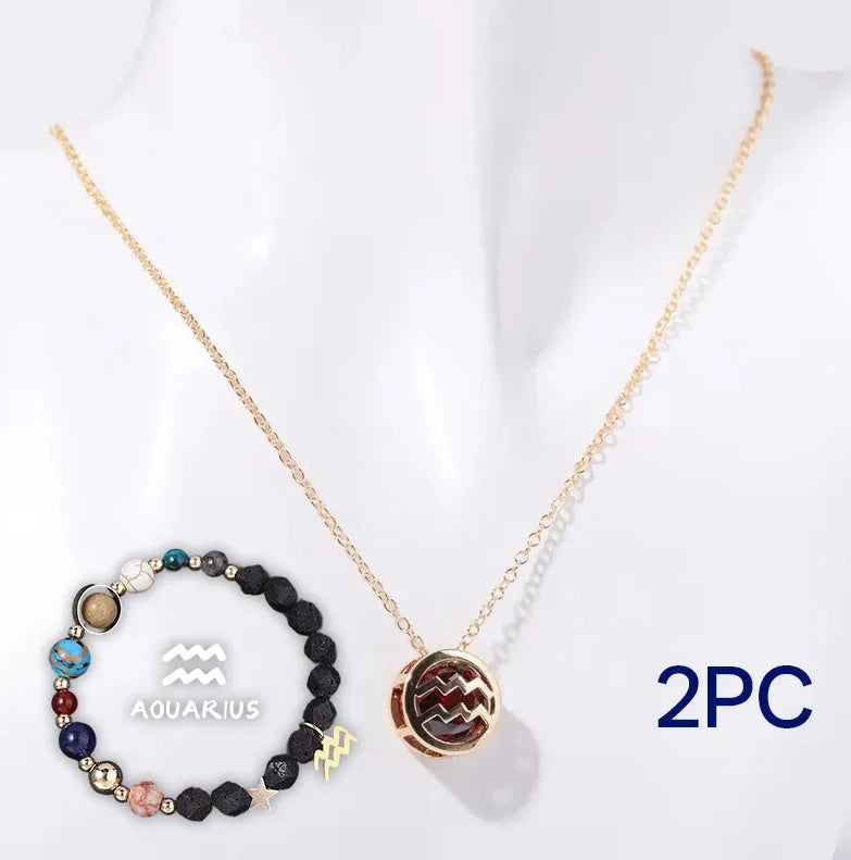 Natural stone beaded multi-strand necklace and matching bracelet set on a background.