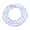 Blue agate bracelet with 6-6.8mm beads showing multi-circle pattern and scattered striped agate beads, Ruyi elements visible