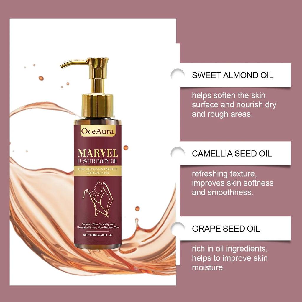 100ml bottle of gloss care body massage oil with plant oil and vitamin E blend