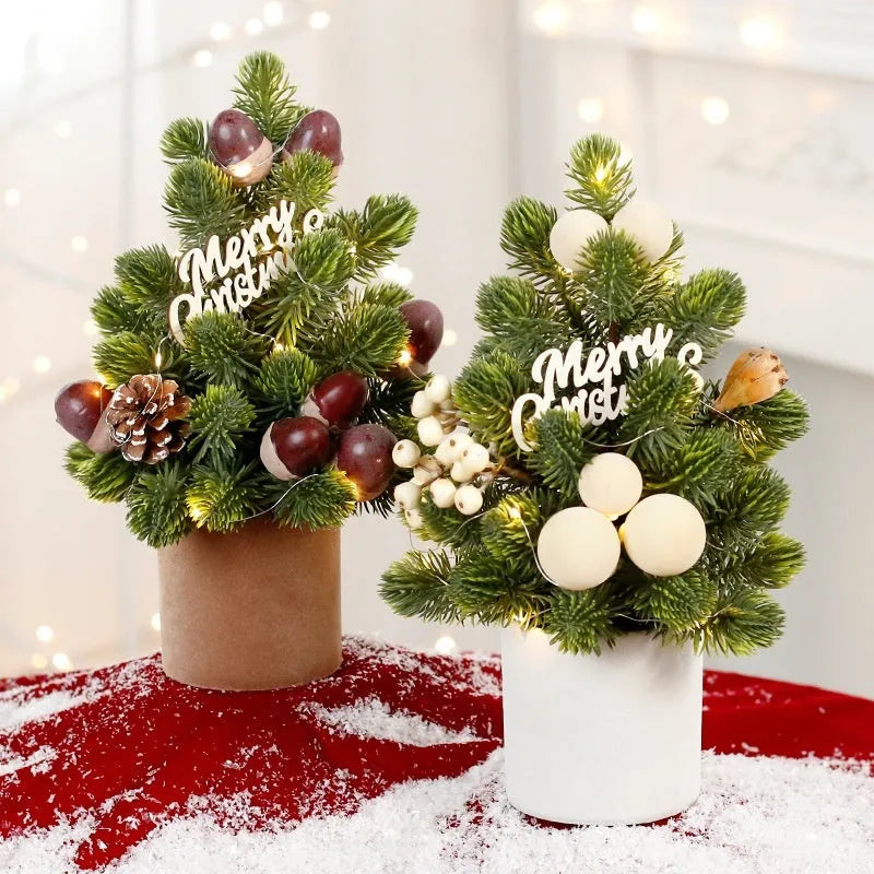 32cm desktop Christmas tree with pine cone ornaments and LED lights in red colour option