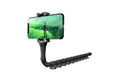 Black flexible phone holder with 62cm gooseneck arm and silicone bracket on a desktop