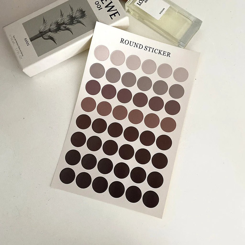 Morandi earth colour polka dot hand account seal sticker sheet with 48 circular designs