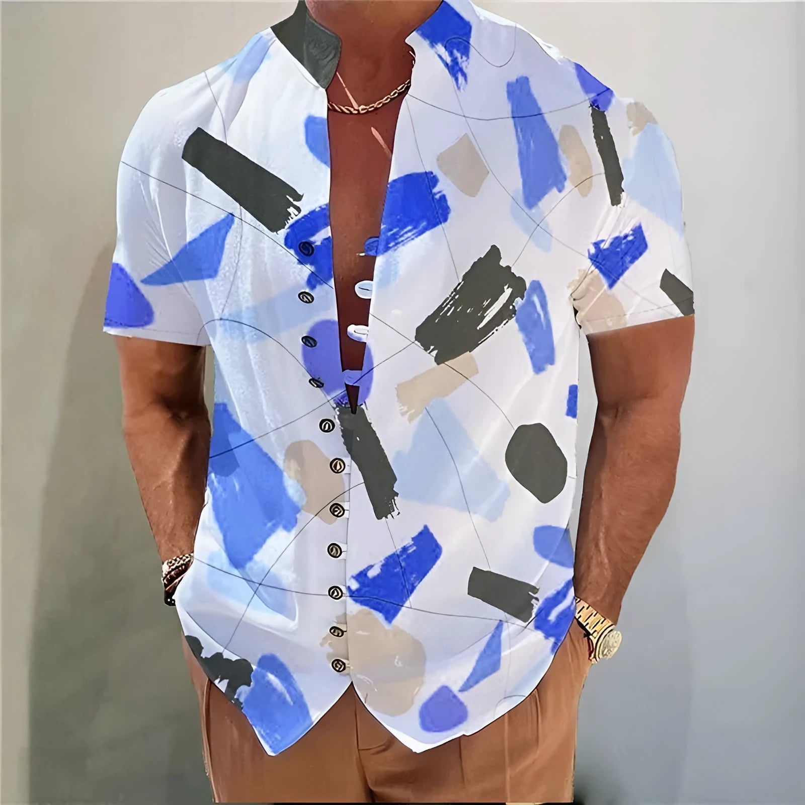 Geometric 3D printed floral design on a short sleeve youth casual shirt cardigan