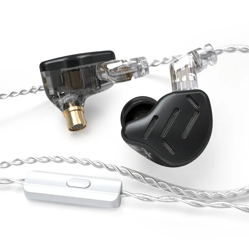 KZ ZAX black hybrid driver in-ear headphones with detachable cable and 3.5mm plug.
