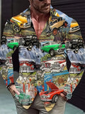 Man wearing a floral print Hawaiian long sleeve shirt with a loose cardigan fit.