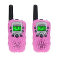 Child walkie talkie in multiple colours with extended antenna, showing push-to-talk button and channel selector
