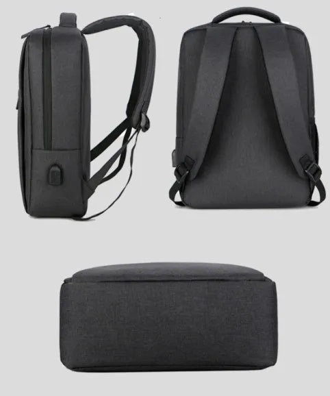 Waterproof rechargeable laptop backpack in Oxford cloth with shoulder straps showing Black colour option
