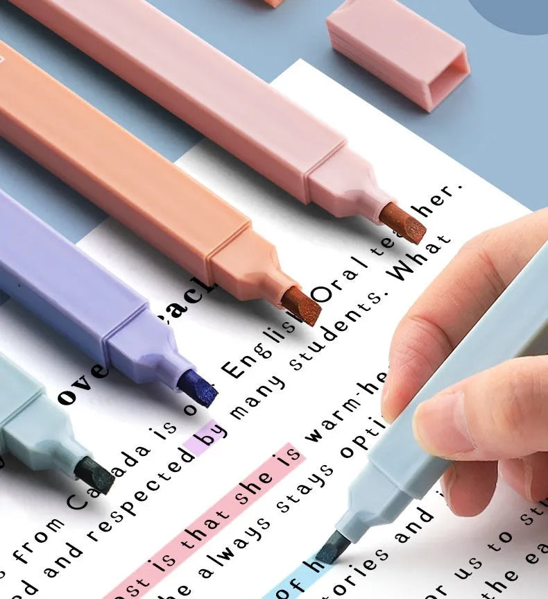 Double-headed fluorescent marking pens in sets of 6 or 12, showing vivid ink colours for highlighting