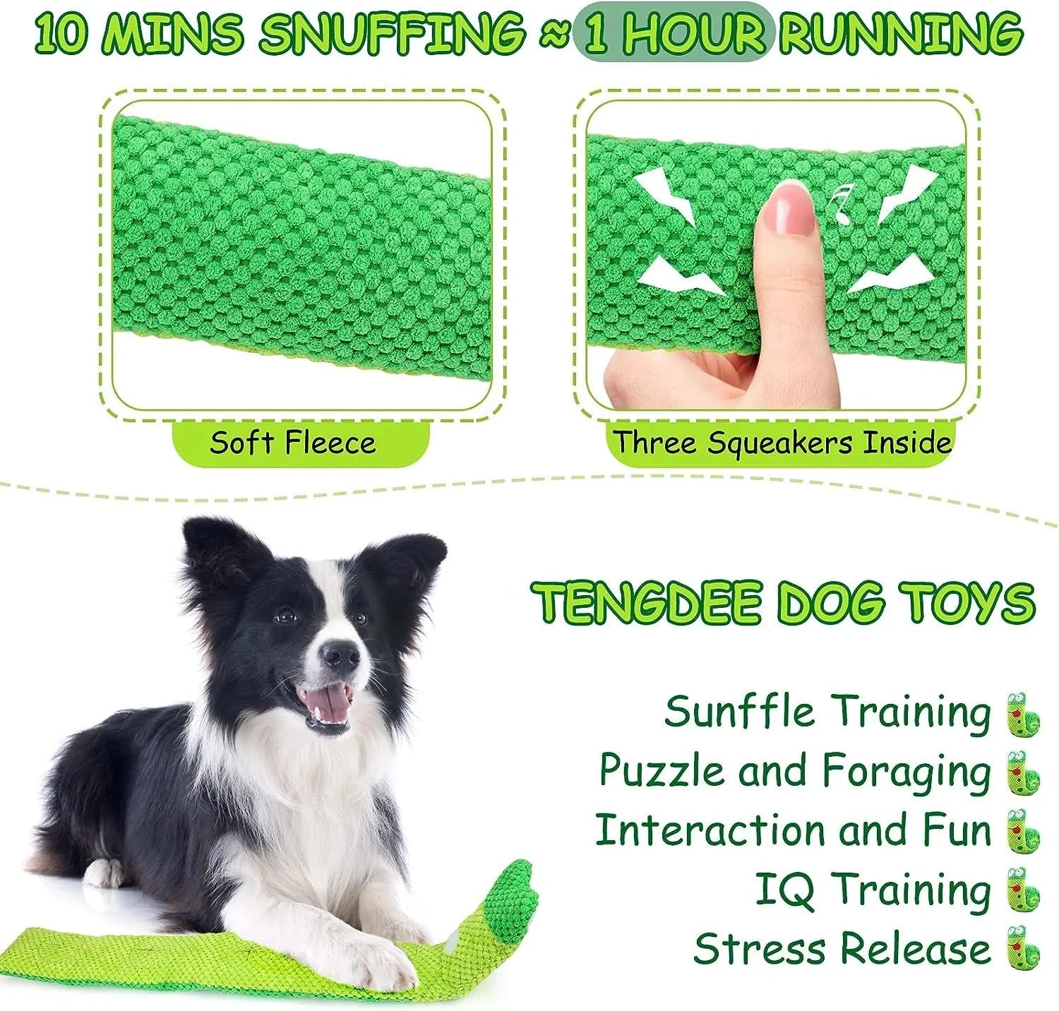 Interactive dog puzzle toy in snail shape with squeakers and foraging holes for mental stimulation
