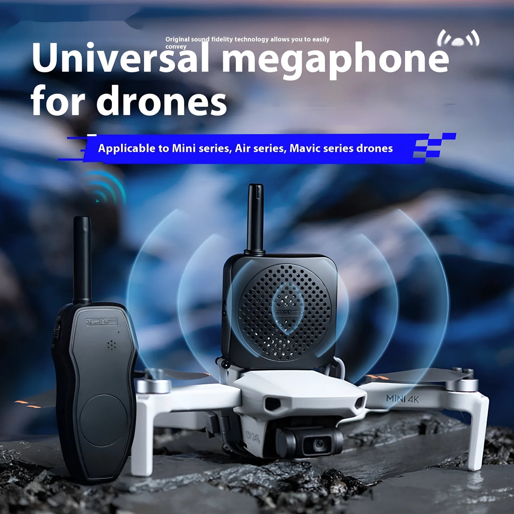 Black universal UAV megaphone speaker with walkie-talkie, loudspeaker 102x67.5x24mm and walkie-talkie 162x52x24mm