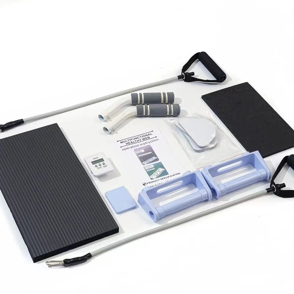 Foldable PP belly panel in purple, black, or pink, used as a flat support trainer for fitness exercises.