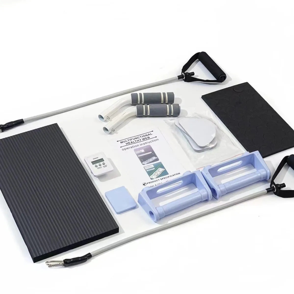 Foldable PP belly panel in purple, black, or pink, used as a flat support trainer for fitness exercises.