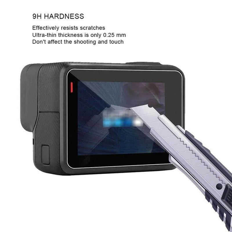 GoPro Hero 5 6 7 transparent tempered glass lens protector and LCD screen protector film set