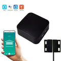 Black plastic Wi-Fi garage door controller with app for remote and voice control