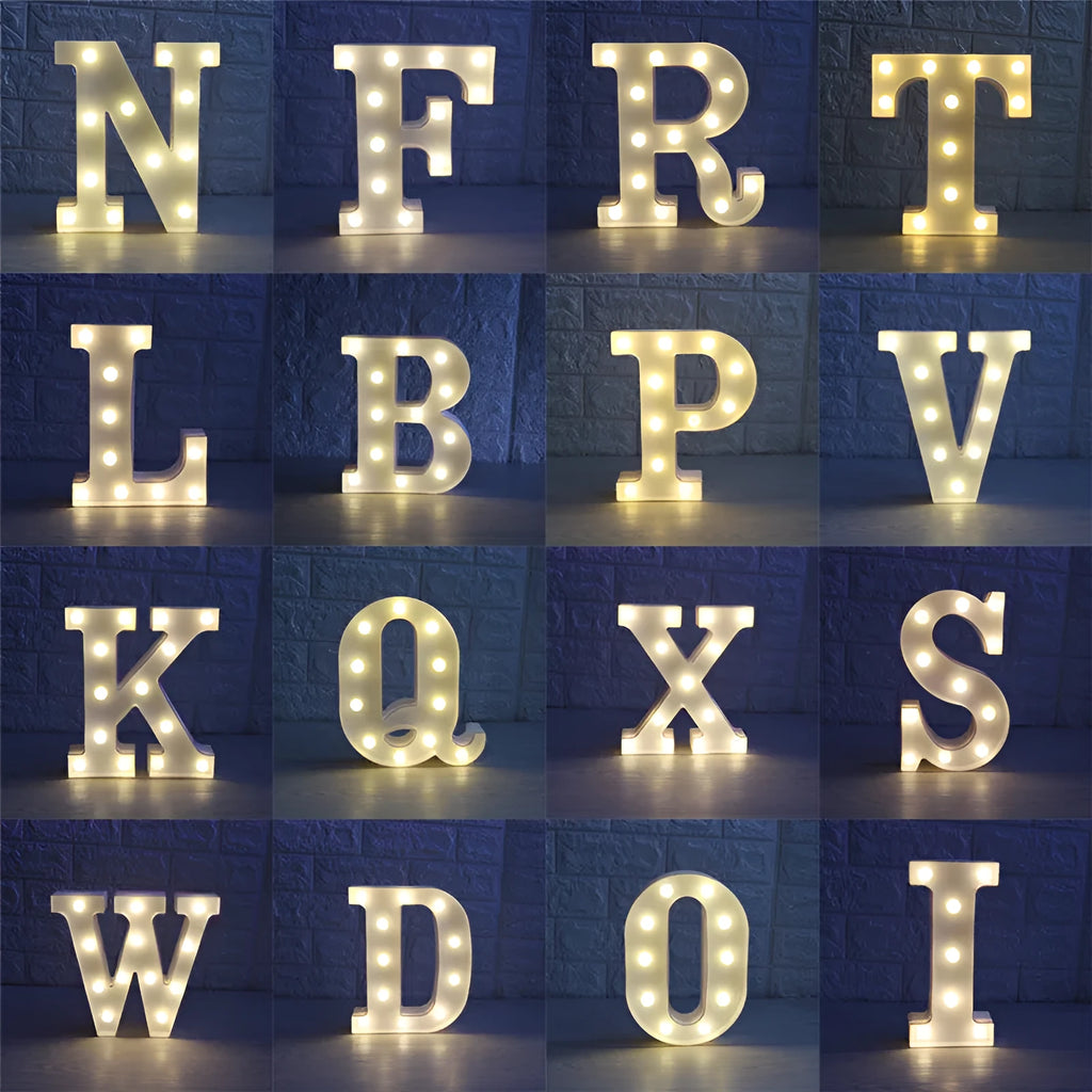 White LED letter marquee sign, 22cm high, warm white LEDs, plastic alphabet lamp for indoor party and home decor