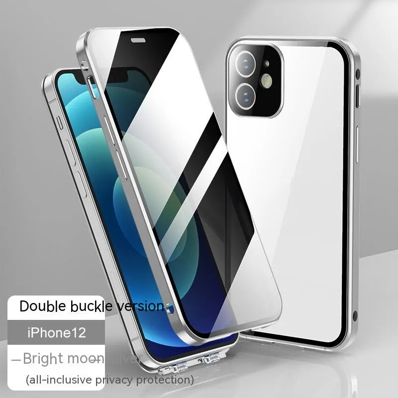 iPhone privacy glass case with double-sided buckle in multiple colour options