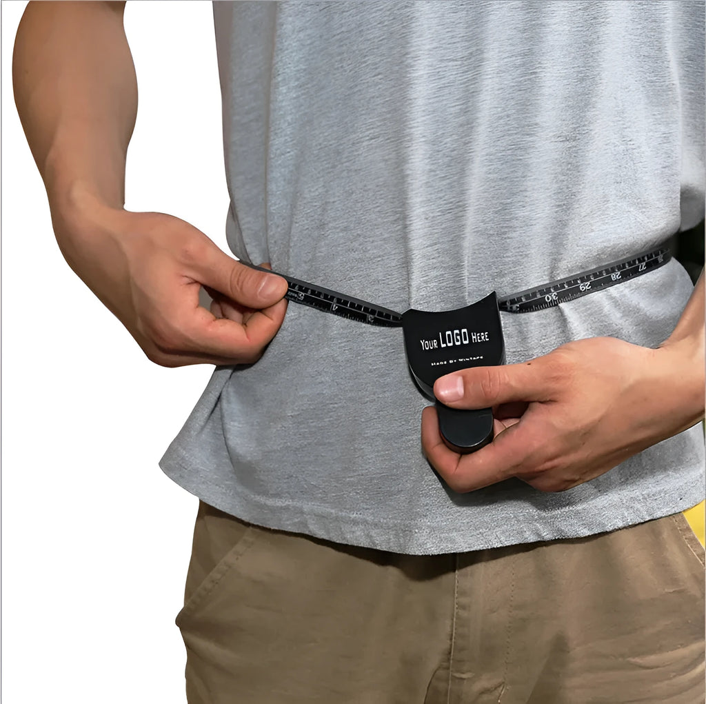 Black body fat skinfold caliper with measuring tape for body composition assessment