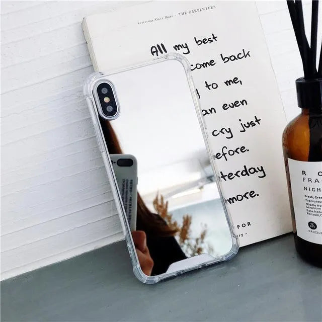 Mirror Phone Case in TPU material for iPhone protection, shown in multiple colours including black, blue, gold, rose gold, silver, and transparent.