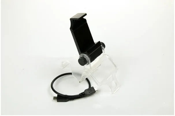 Black PS4 controller mobile phone clip with micro USB OTG cable for Android gaming.