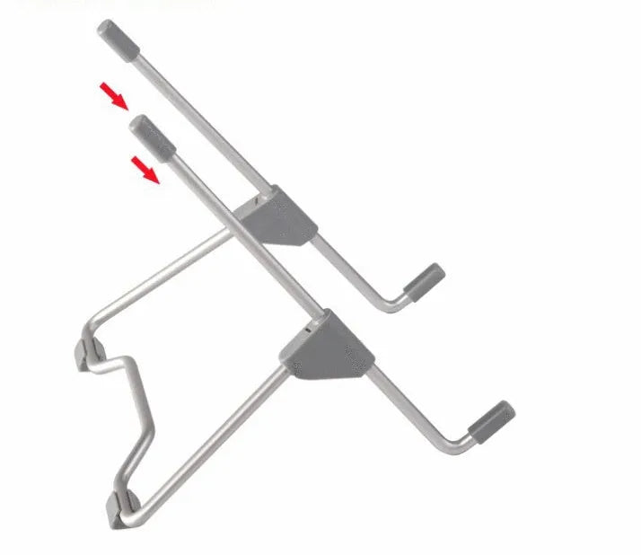 Grey adjustable aluminium alloy stand holding mobile phone at 12cm height