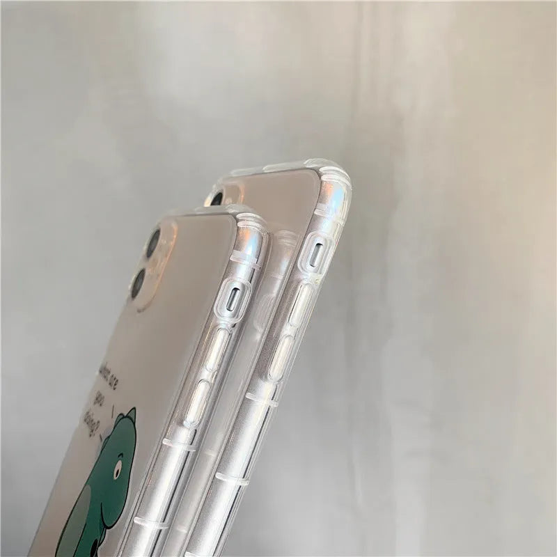 Transparent airbag anti-fall iPhone case with dinosaur design for iPhone 7 to 14 series