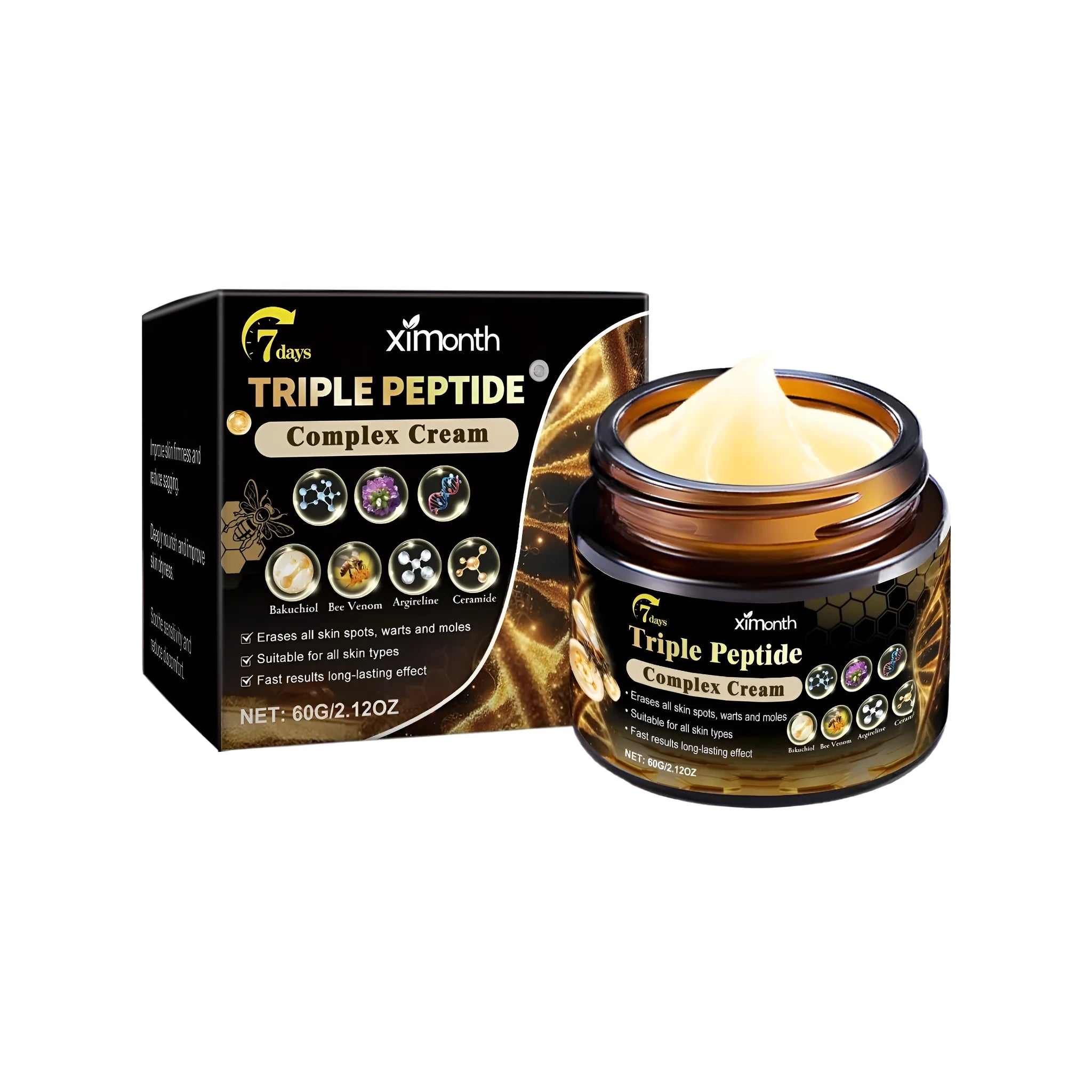 60g jar of skin care cream with peppermint leaves, bee venom, and ceramide formula.