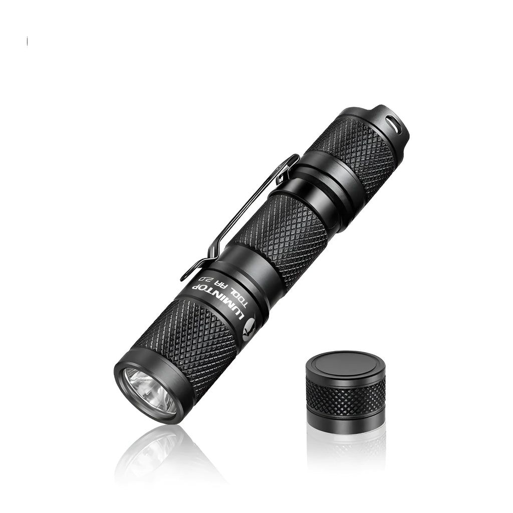 Lumintop Tool AA 2.0 black aluminium keychain flashlight with magnetic tail cap attached