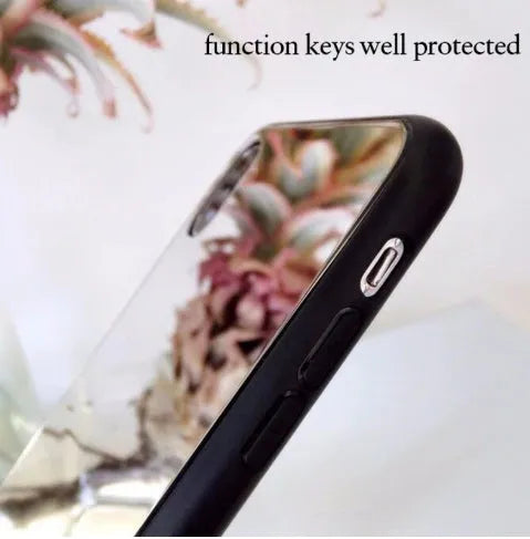 Black mirror phone case for iPhone with integrated self-timer glass, showing dimensions of 158mm by 78mm