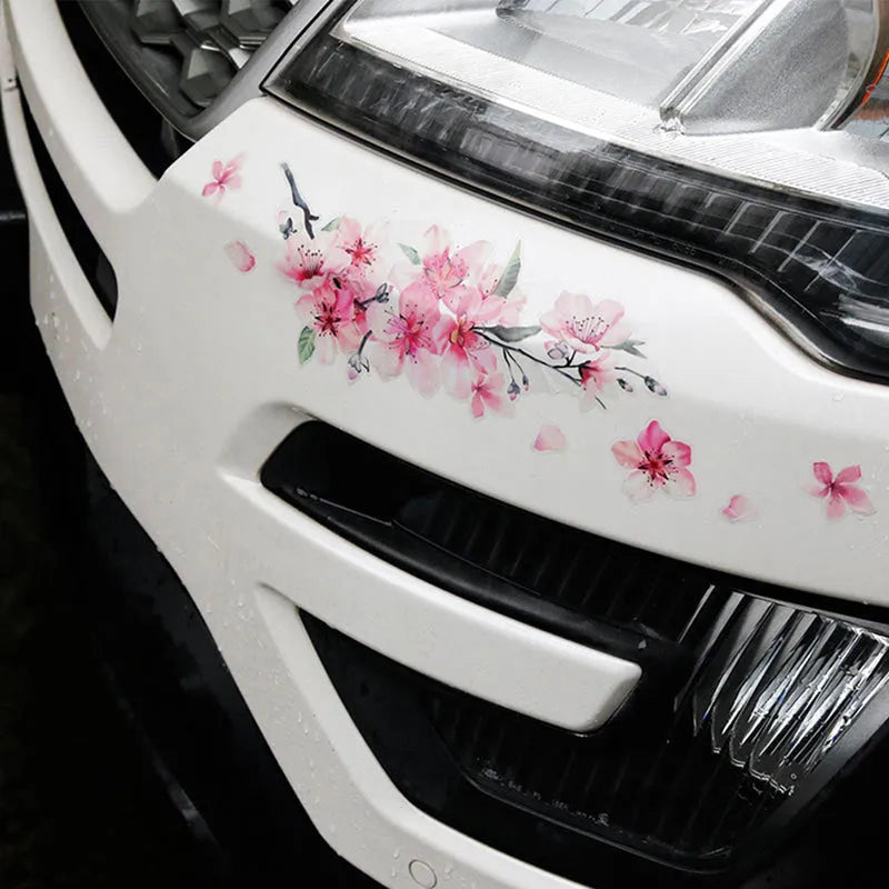 A cherry blossom flower pattern vinyl car sticker on a transparent background.