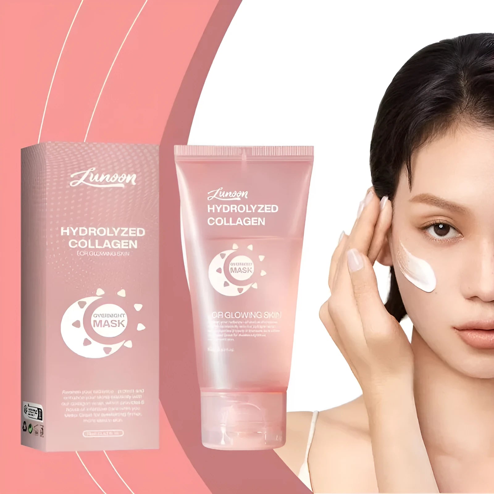 Collagen night face mask in 75ml bottle with application brush for skin firming and hydration