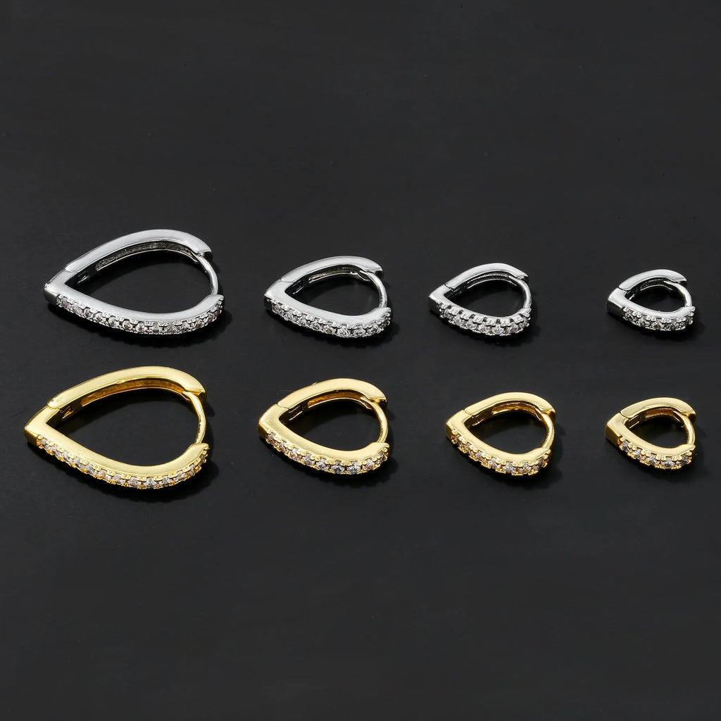 Copper geometric heart ear clip with electroplating in gold and white K colours, clip-on design for non-piercing wear