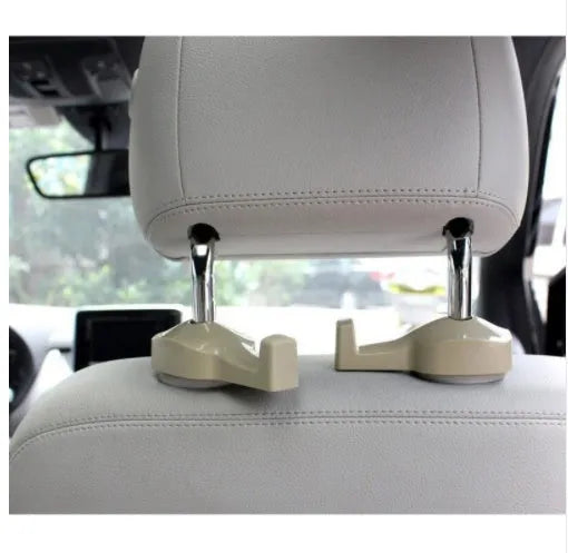 2 pcs hidden car hook organiser in beige, black or brown for purse bag cloth grocery hanging in a car