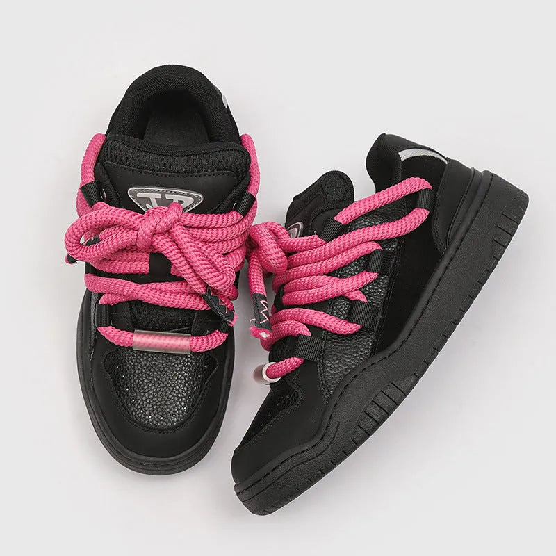 Thick bottom casual shoes in denim blue with round toe and front lace-up, showing mesh lining and rubber sole