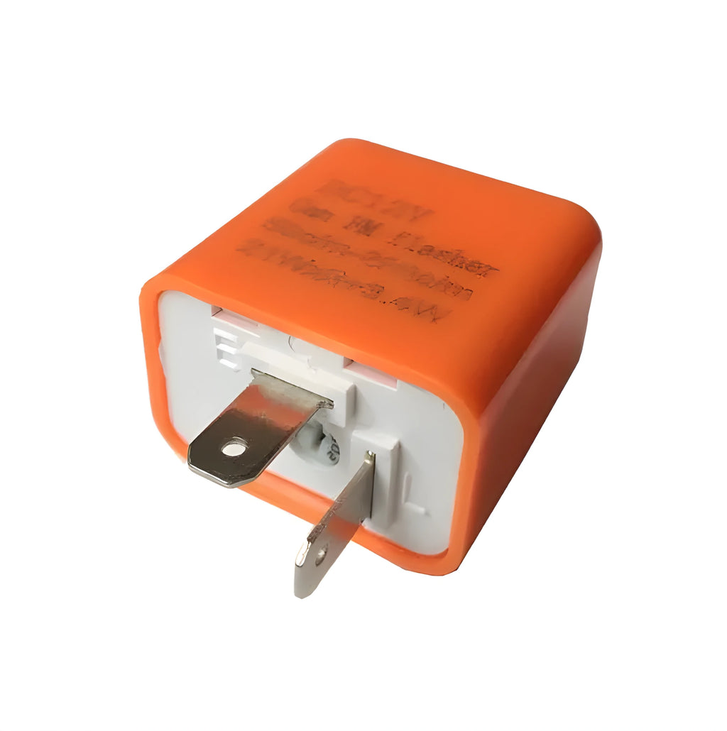 2-pin adjustable motorcycle LED flasher relay, 12V, orange or black, for turn signal hyper flash fix.
