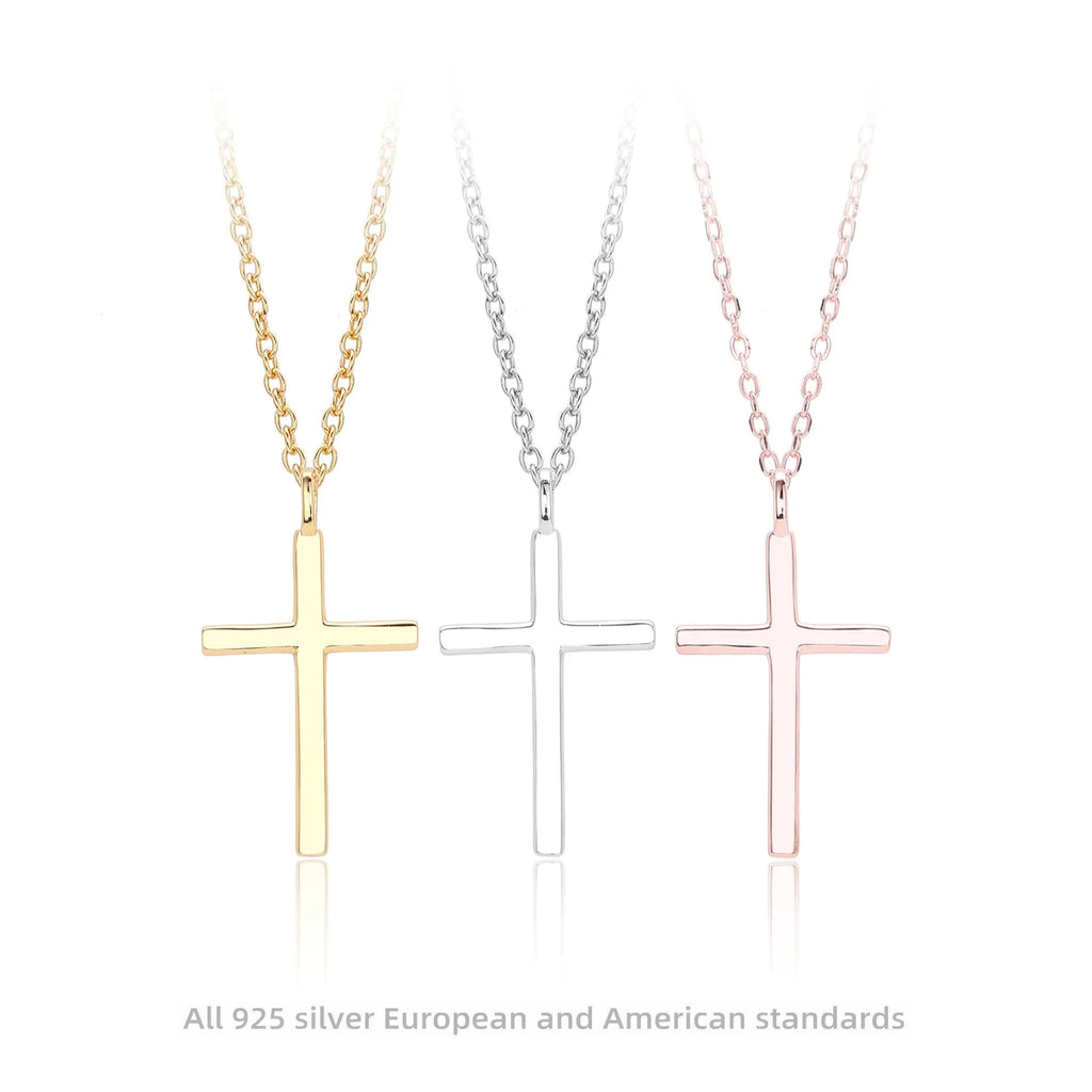 S925 sterling silver necklace with cross pendant on adjustable 41-50cm chain in gold electroplated finish