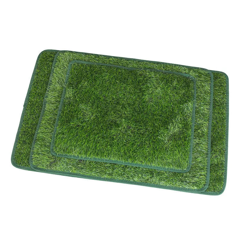 Green washable dog grass pee pad on a patio for pet potty training