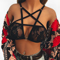 Black Gothic Pentagram lace bra with 3/4 cup, no steel ring, fixed straps and lace side detail.