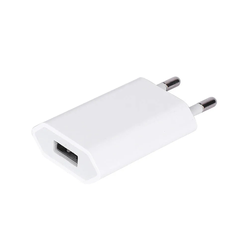 5V2A USB charger with cable for iPhone and iPad models showing 220V input and 5V output specifications