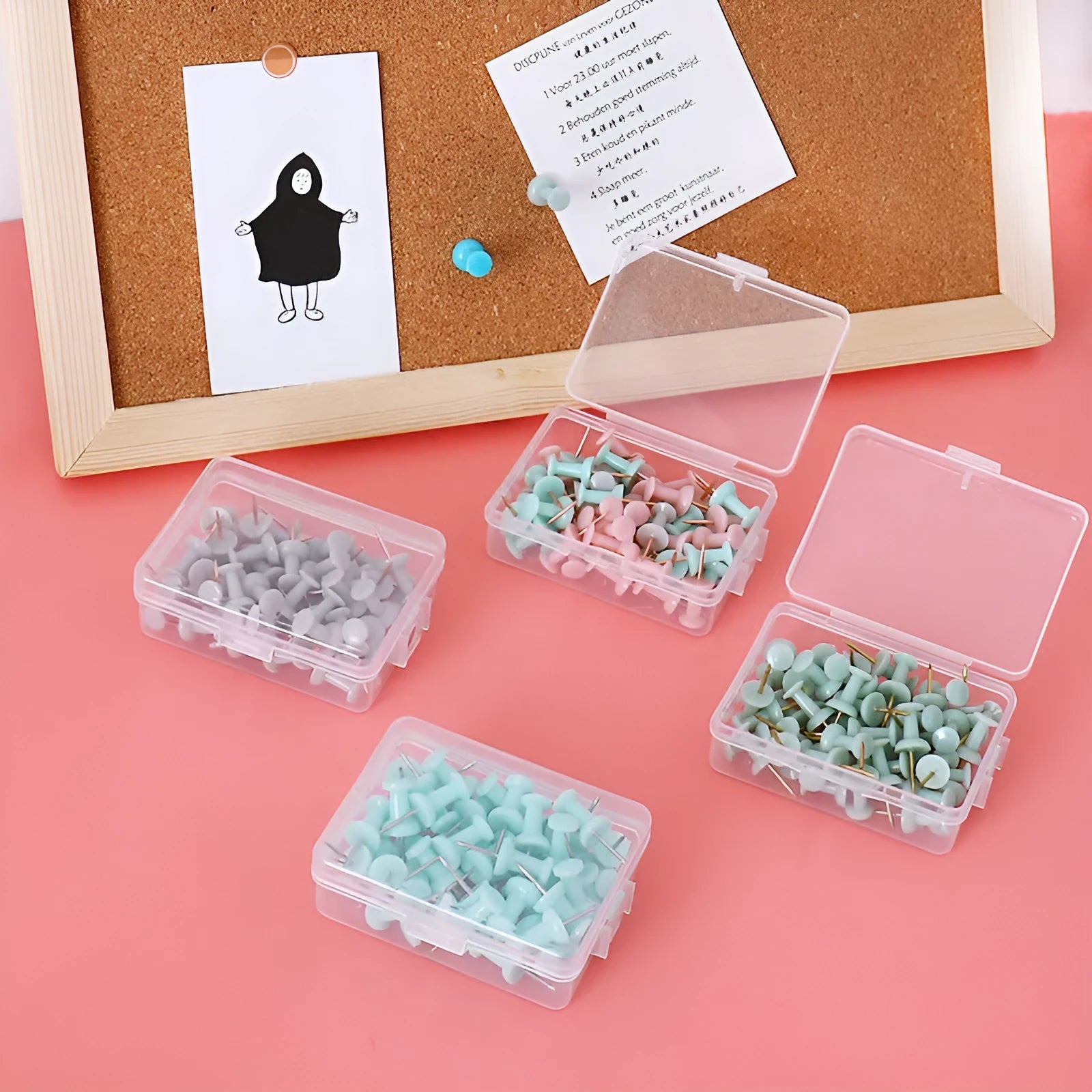 50 decorative push pins with five-pointed star design in green and grey Morandi colours