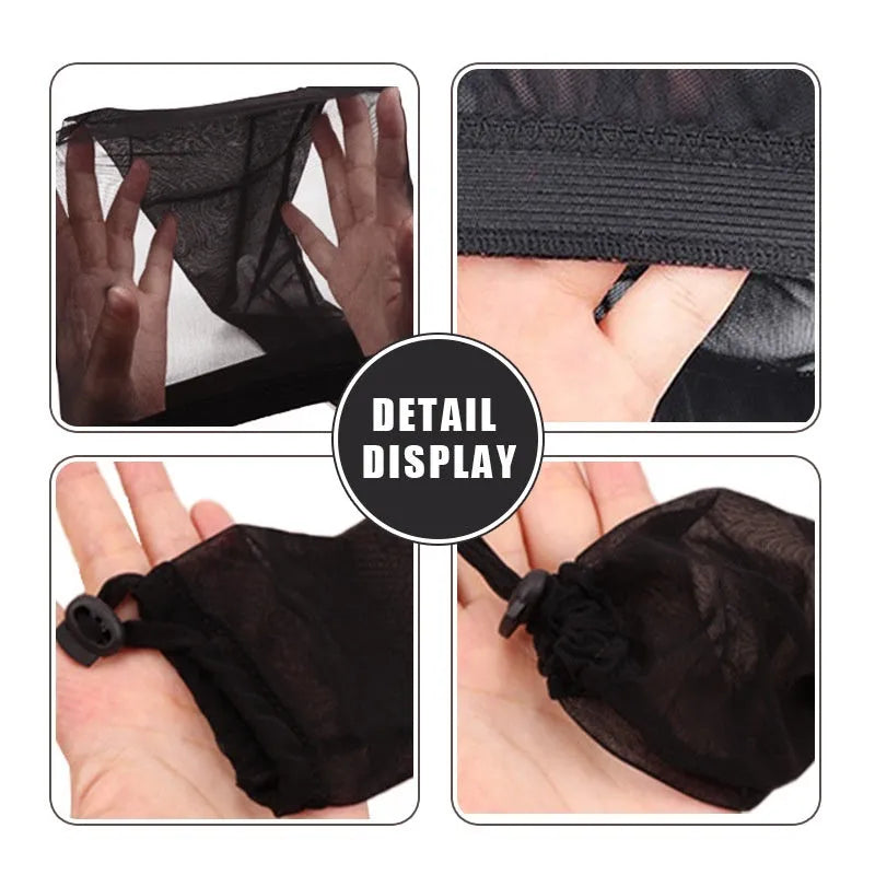 Wig net high elasticity oversleeve type mesh cap in various colours on a mannequin head