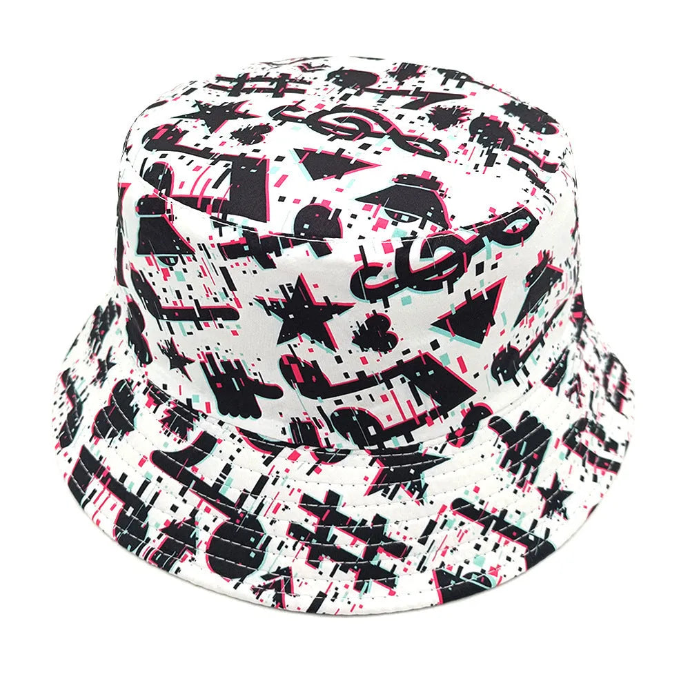 Retro musical note print polyester bucket hat dome crown size M